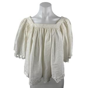 Ella Moss Women's White Half Sleeve Embroidered Eyelet Peasant Blouse Top Size M